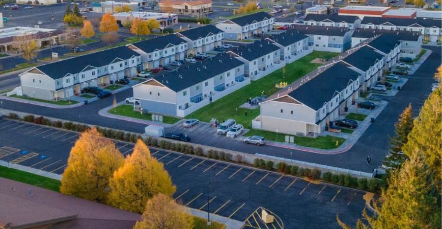 Aerial view of the build-to-rent townhome community in Rogers, Arkansas