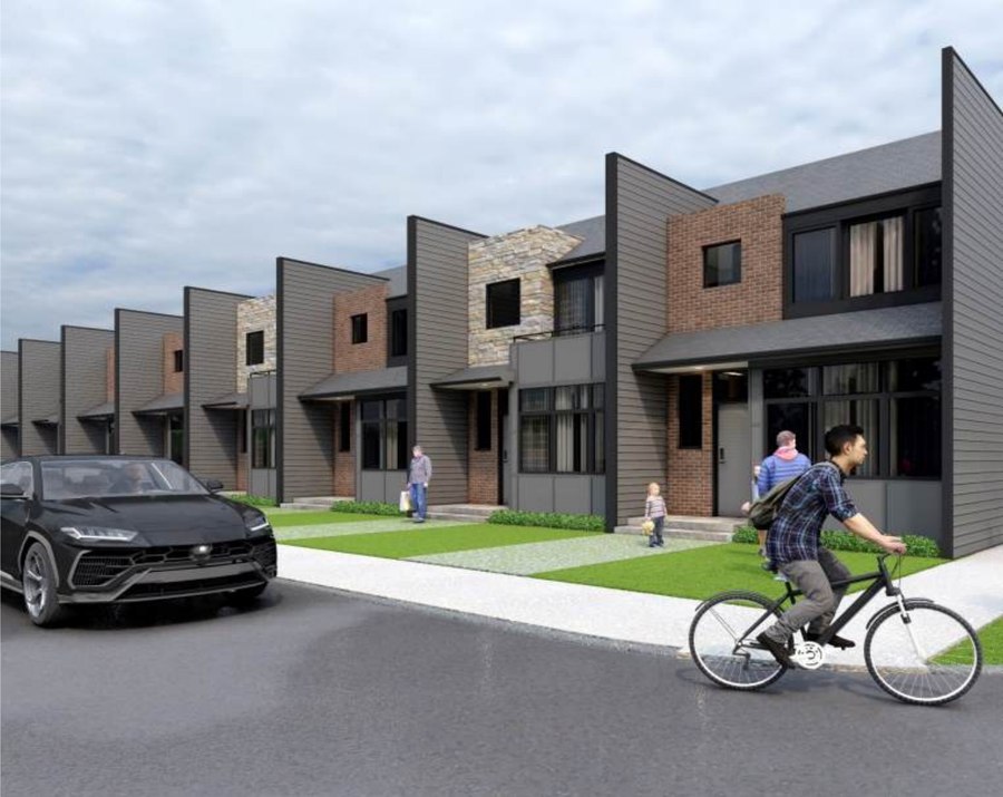 Street view of the build-to-rent townhome community in Liberty, Missouri